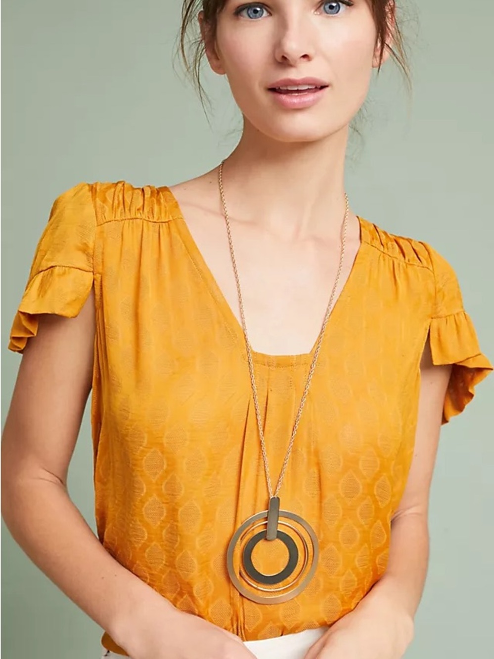 Anthropologie Honey Gold Hailey Flutter-Sleeve Top Blouse - Size Small